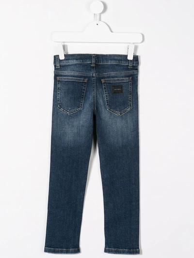 Dolce & Gabbana Stretch Slim-fit Jeans With Embroidered Dg Logo In Blue