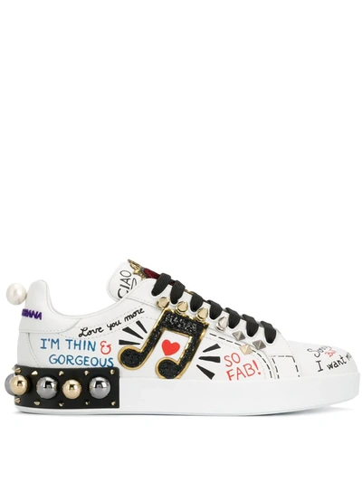 Shop Dolce & Gabbana Portofino Appliqué Sneakers In White