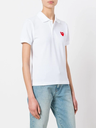 Shop Comme Des Garçons Play Heart Patch Polo Shirt In White