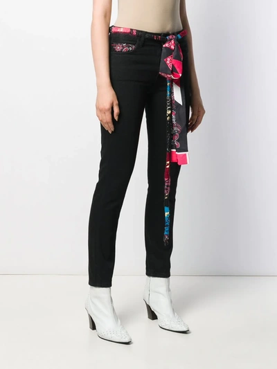 Shop Alanui Silk Bandana Skinny Jeans In Black