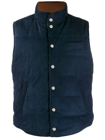 Shop Brunello Cucinelli Reversible Waistcoat In Blue