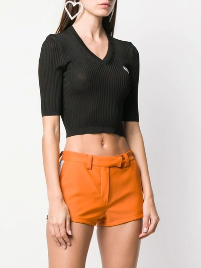 Shop Gcds Cropped Ribbed Knit T-shirt In Black