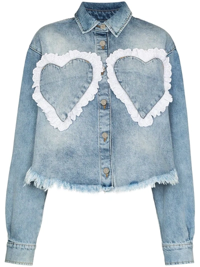 Natasha Zinko Blue Heart-panelled Denim Overshirt In Blau