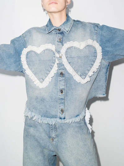 Natasha Zinko Blue Heart-panelled Denim Overshirt In Blau