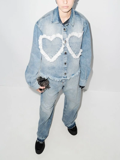 Natasha Zinko Blue Heart-panelled Denim Overshirt In Blau