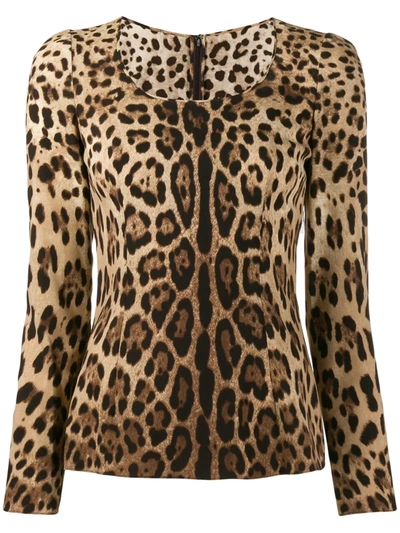 Shop Dolce & Gabbana Leopard-print Long-sleeve T-shirt In Neutrals