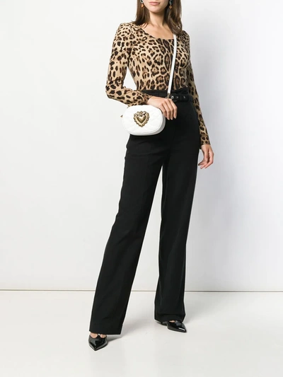 Dolce & Gabbana Leopard Print Silk Blend Long Sleeve Top In Neutrals
