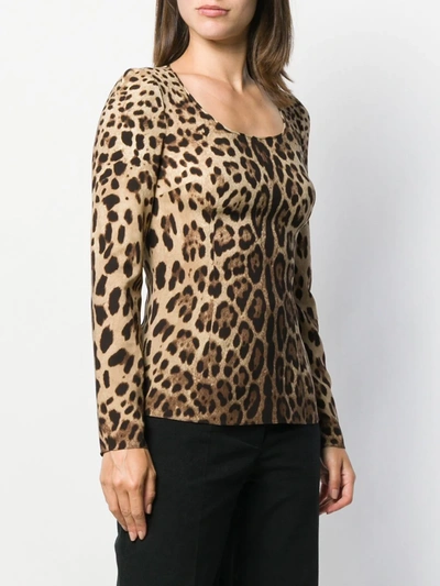 Dolce & Gabbana Leopard Print Silk Blend Long Sleeve Top In Neutrals