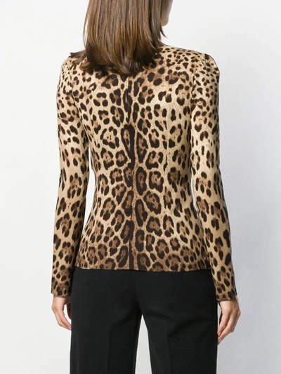 Shop Dolce & Gabbana Leopard-print Long-sleeve T-shirt In Neutrals