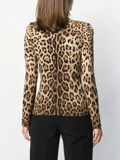 Dolce & Gabbana Leopard Print Silk Blend Long Sleeve Top In Neutrals