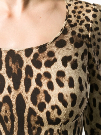 Dolce & Gabbana Leopard Print Silk Blend Long Sleeve Top In Neutrals