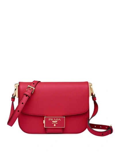 Prada Logo Saffiano Leather Shoulder Bag In Red