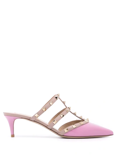Shop Valentino Rockstud 50mm Patent-leather Mules In Pink