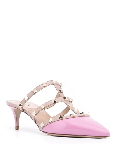 Shop Valentino Rockstud 50mm Patent-leather Mules In Pink