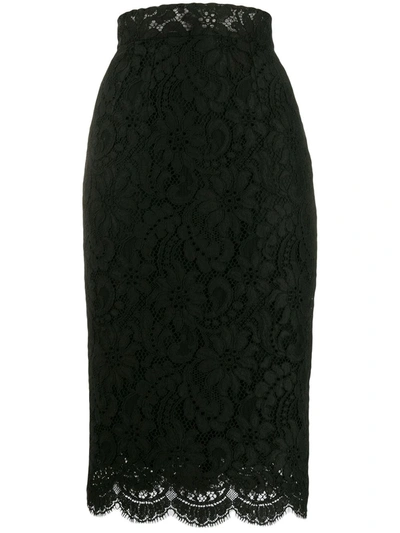 Dolce & Gabbana Lace Scalloped-hem Midi Skirt In Black
