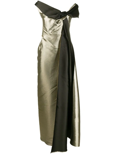Pre-owned A.n.g.e.l.o. Vintage Cult 2000s Bow Detail Gown In Gold