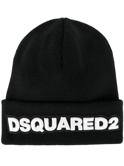 Shop Dsquared2 Logo Patch Ribbed Beanie In Black