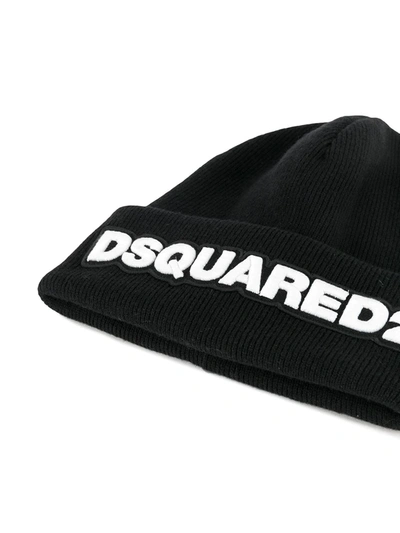 Shop Dsquared2 Logo Patch Ribbed Beanie In Black