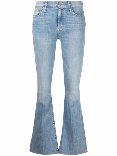 Shop Mother The Weekender Flared Cropped Jeans In Blue