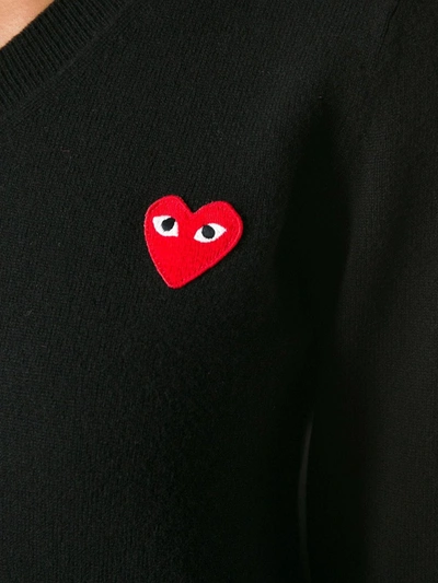Shop Comme Des Garçons Play Embroidered Heart V-neck Jumper In Black