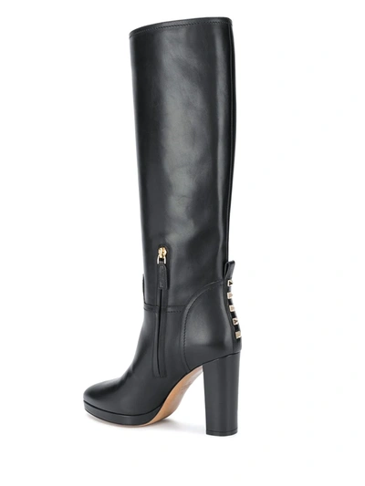 Shop Valentino Rockstud 100mm Knee-high Platform Boots In Black