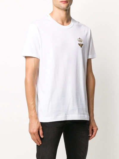 Dolce & Gabbana Bee And Crown Embroidered Tshirt In White