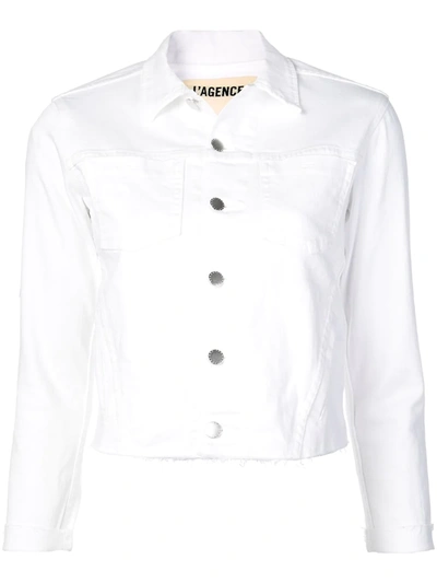 L Agence Janelle Slim Cropped Jean Jacket With Raw Hem In White