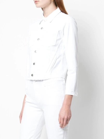 L Agence Janelle Slim Cropped Jean Jacket With Raw Hem In White