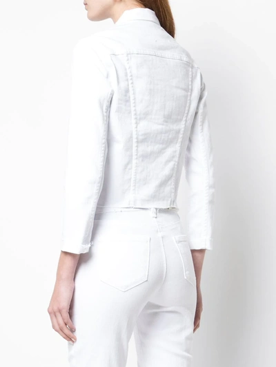 L Agence Janelle Slim Cropped Jean Jacket With Raw Hem In White