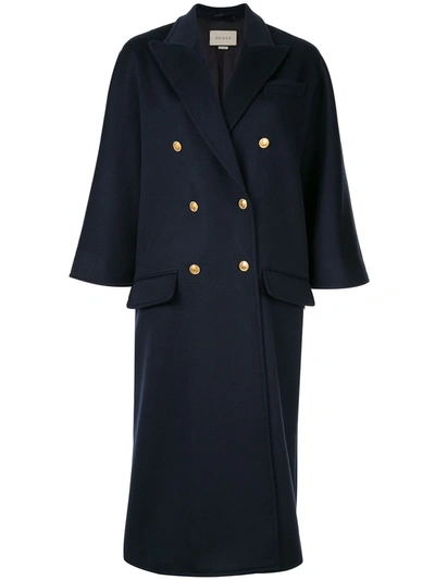 Shop Gucci Flare Sleeve Coat In Blue