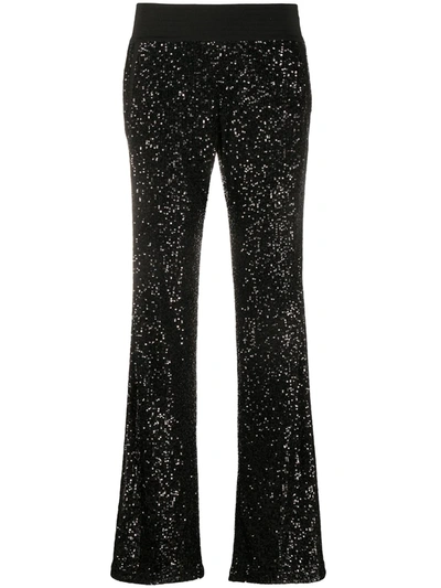 Shop Balmain Sequin-embellished Flared Trousers In Black