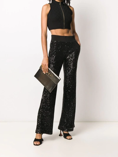 Shop Balmain Sequin-embellished Flared Trousers In Black