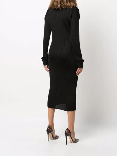 Shop Versace Ribbed-knit Buttoned Dress In Schwarz