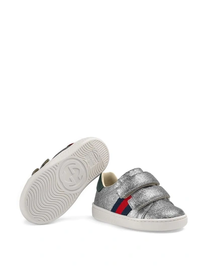 Shop Gucci Children's Glitter Sneaker With Web In Grey