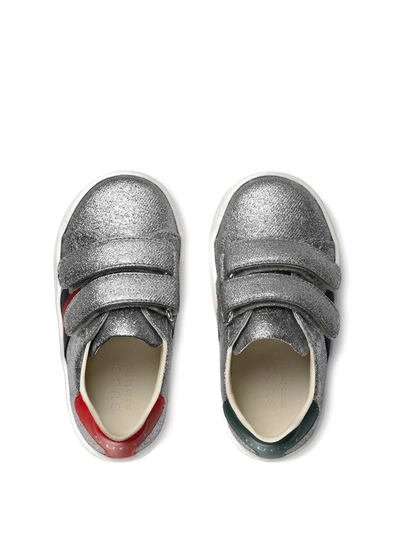 Shop Gucci Children's Glitter Sneaker With Web In Grey