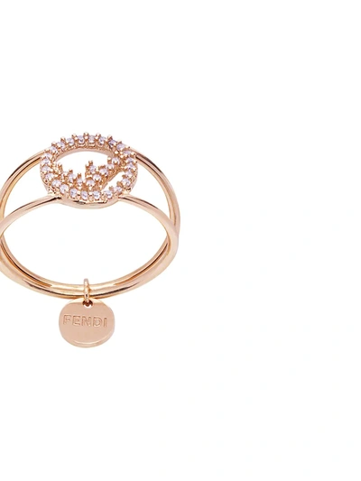 Shop Fendi Crystal Detail Pendant Ring In Pink
