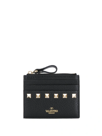 Shop Valentino Rockstud Zipped Cardholder In Black