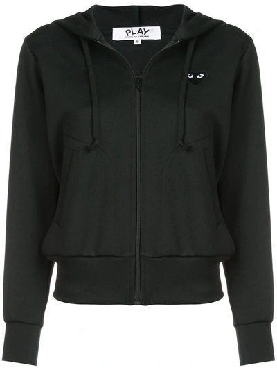 Shop Comme Des Garçons Play Drawstring Zip Hoodie In Black