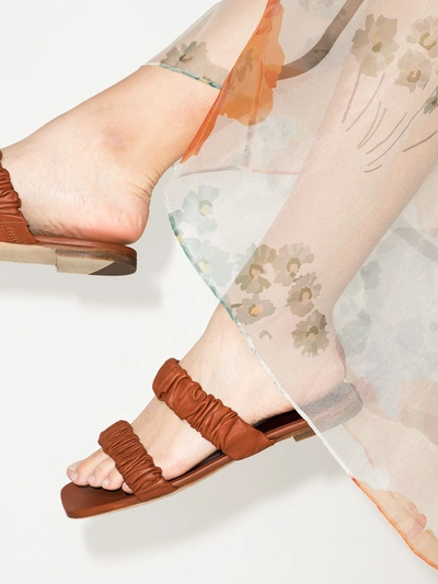 Shop Staud Maya Leather Flat Sandals In Brown