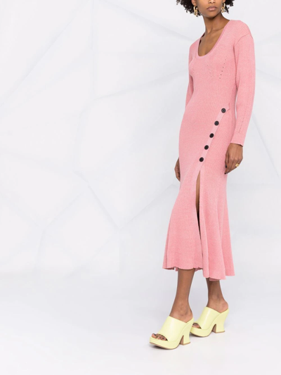 Shop Self-portrait Long-sleeve Mid-length Knit Dress In Pink