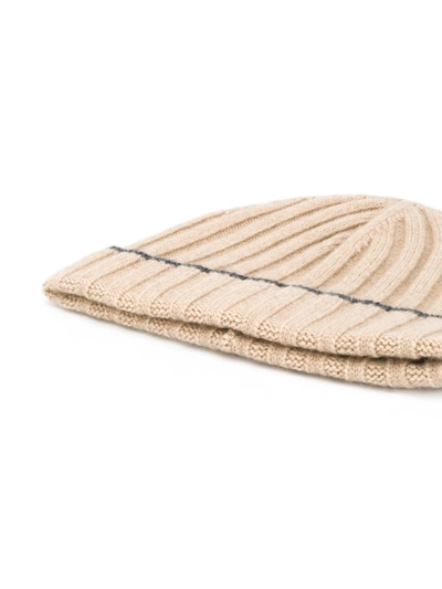 Shop Brunello Cucinelli Ribbed Knit Beanie In Brown