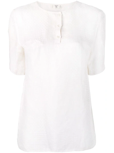 Pre-owned Valentino 1970's Collarless Jacquard Blouse In White