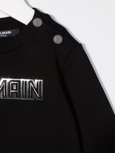 Shop Balmain Metallic Logo-print Sweatshirt In Black