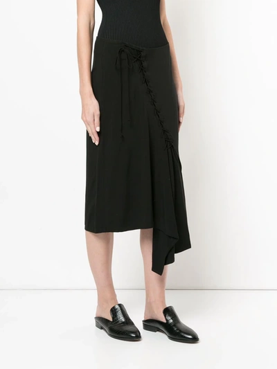 Shop Yohji Yamamoto Lace Up Skirt In Black