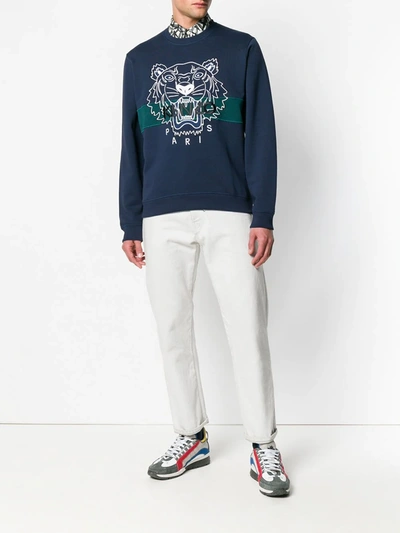 Shop Kenzo Tiger Embroidered Sweatshirt In Blue