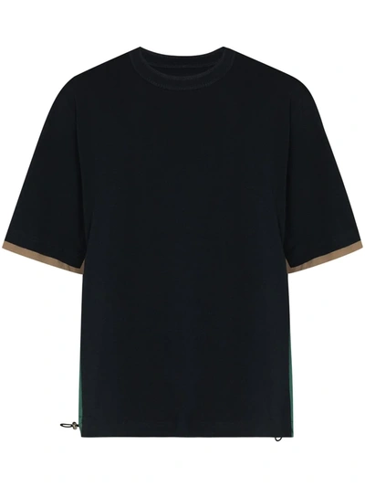 Shop Sacai Panelled Cotton T-shirt In Blue