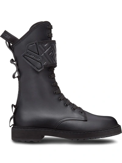 Shop Fendi High Ankle Biker Boots In Black