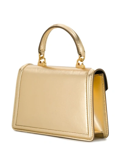 Shop Dolce & Gabbana Small Devotion Leather Top-handle Bag In Gold