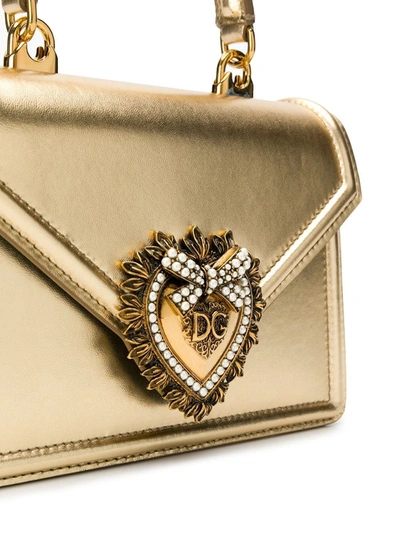 Shop Dolce & Gabbana Small Devotion Leather Top-handle Bag In Gold