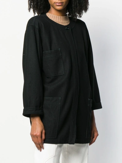 Pre-owned Emanuel Ungaro 1980's Loose Collarless Coat In Black